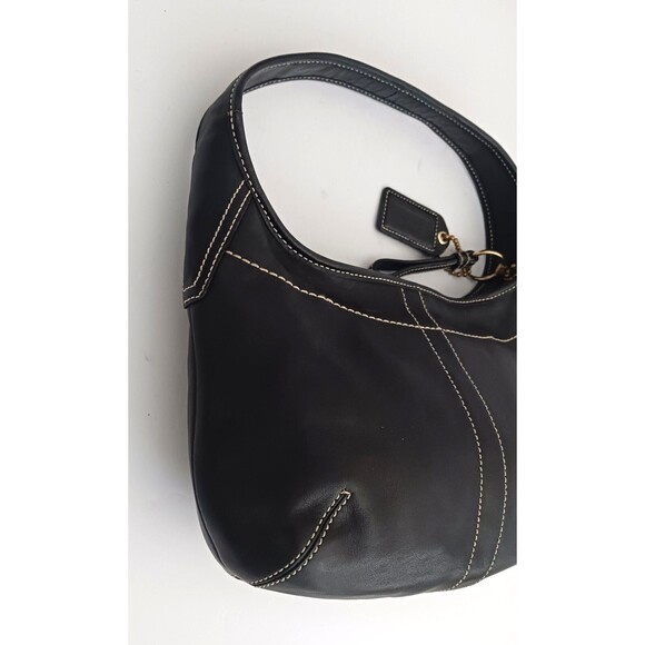 Coach Y2K Blk Leather Hobo Sufflette 10739 White Contrast Stitching - Picture 5 of 11